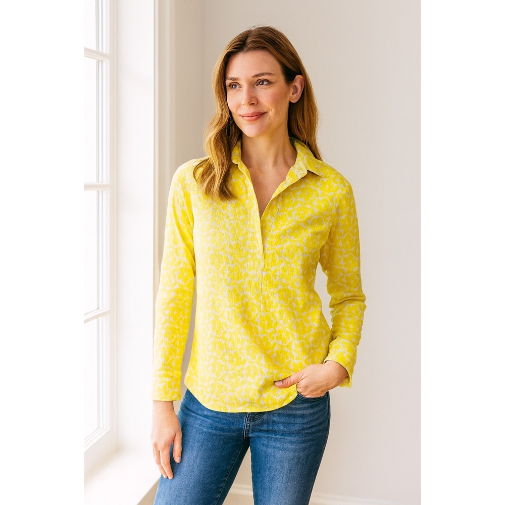 Tish‎ Cox Floral Embroidered Popover Top Yellow White XXS